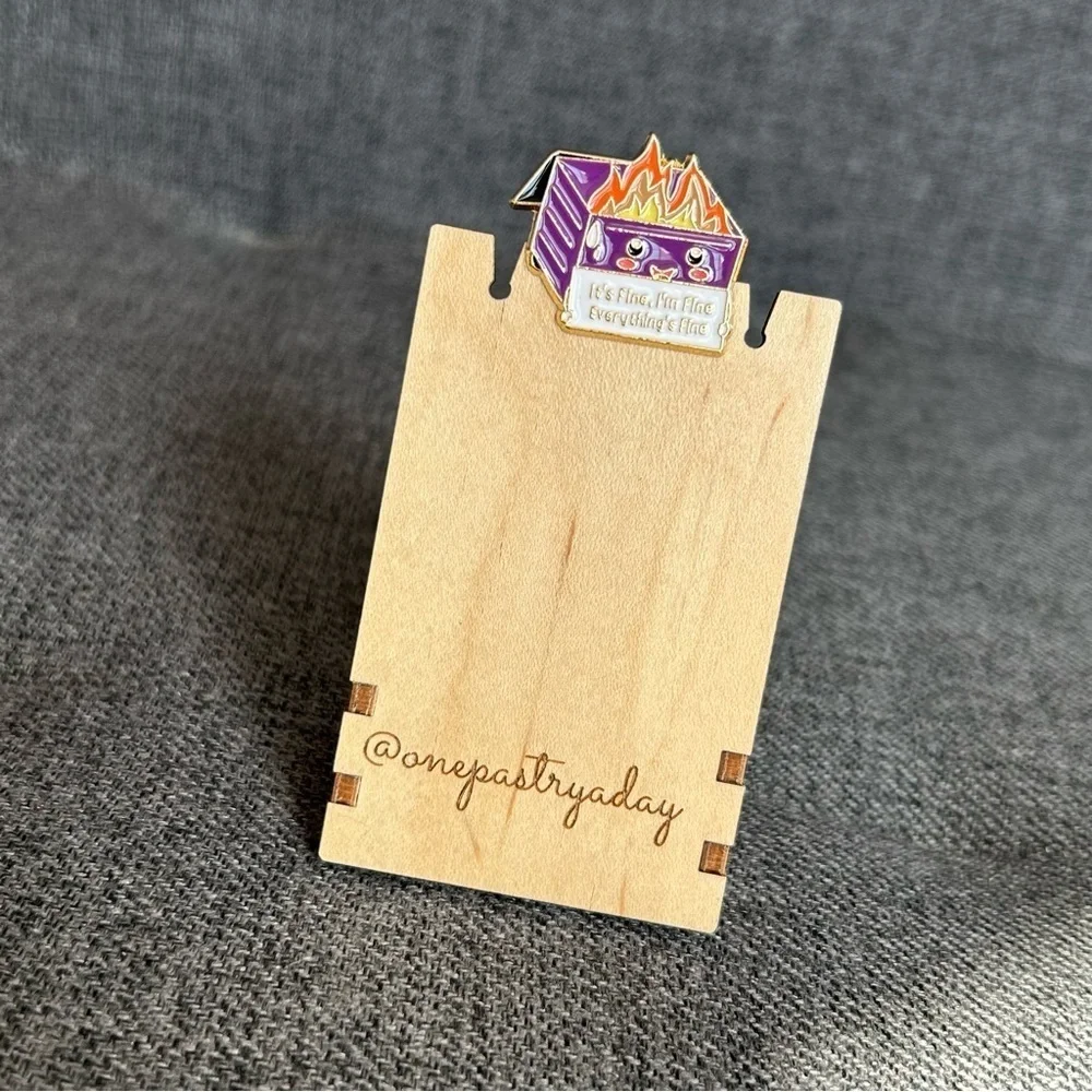 Funny Dumpster Fire “It’s Fine, I’m Fine, Everything’s Fine” Pin, Dark Purple
